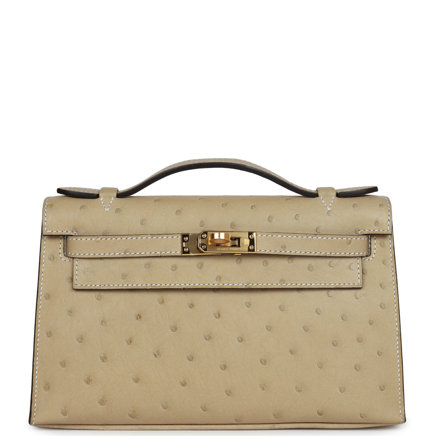 Hermes Kelly Pochette Trench Ostrich Gold Hardware