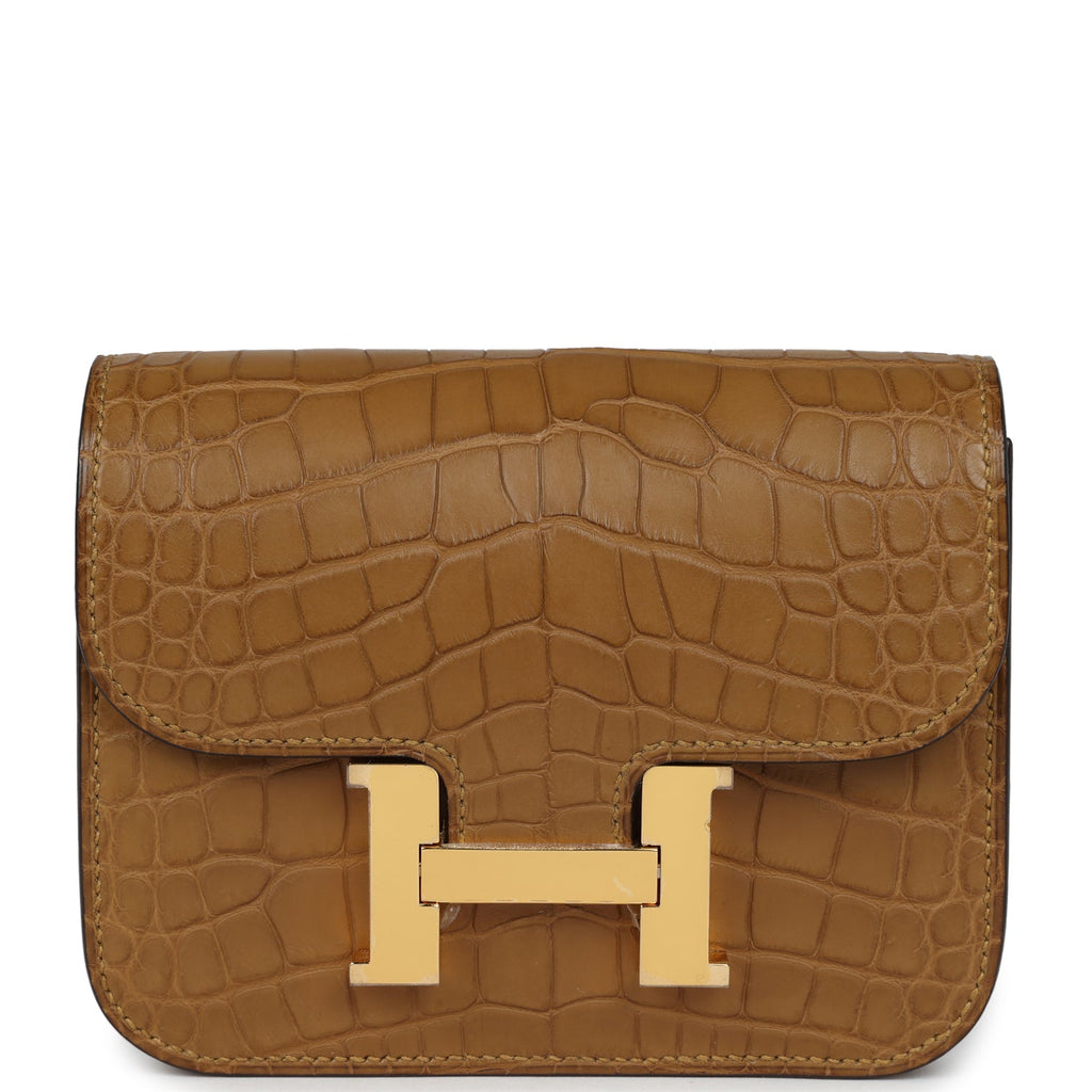 Hermes Constance Slim Wallet Kraft Matte Alligator Gold Hardware