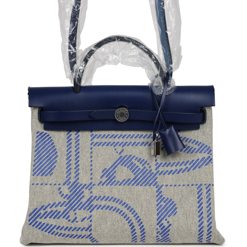 Hermes Herbag Zip PM 31 Bleu France/Ecru "Brides De Gala" Toile H/Vache Hunter Palladium Hardware