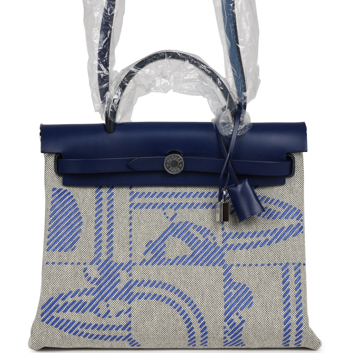 Hermes Herbag Zip PM 31 Bleu France/Ecru "Brides De Gala" Toile H/Vache Hunter Palladium Hardware