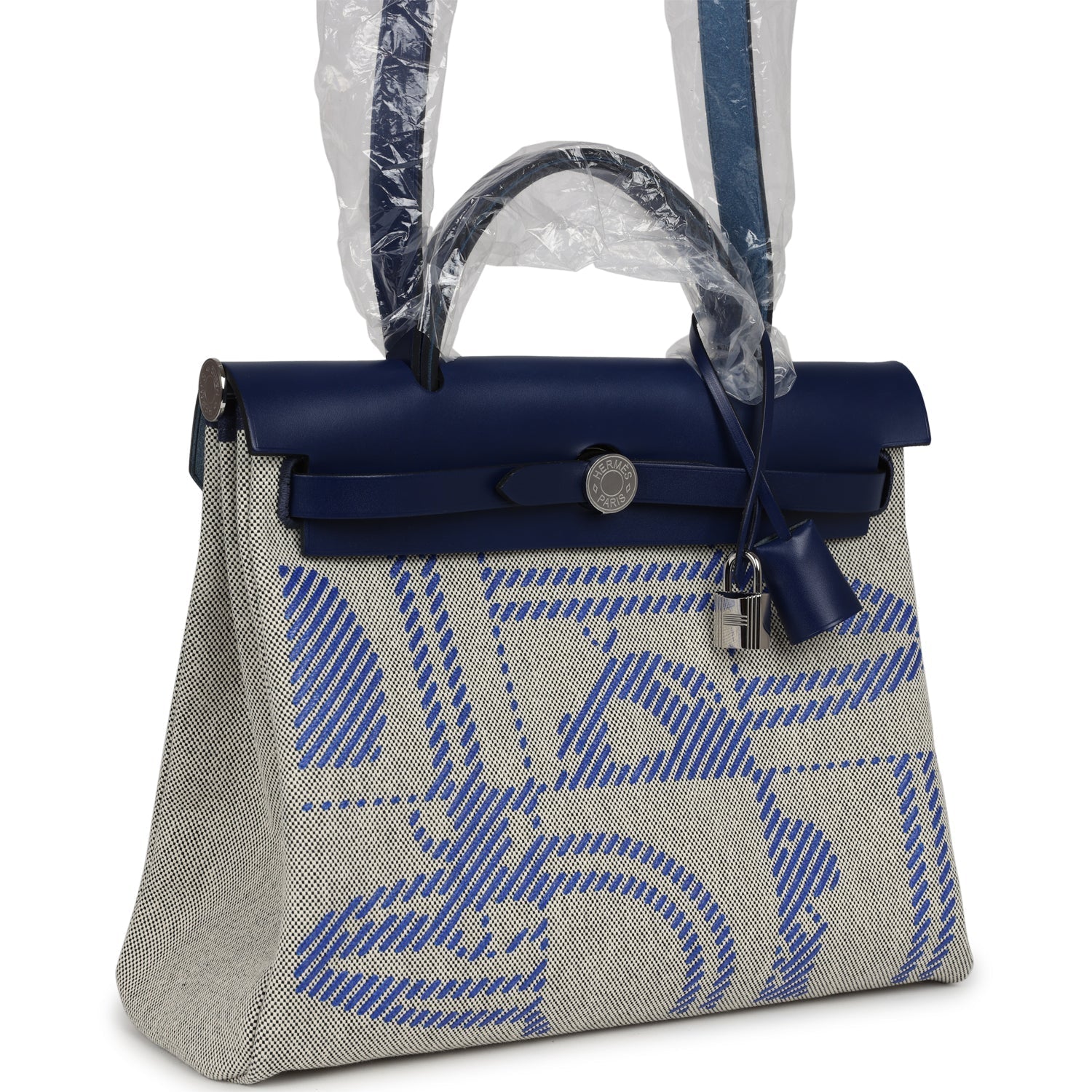 Hermes Herbag Zip PM 31 Bleu France/Ecru "Brides De Gala" Toile H/Vache Hunter Palladium Hardware