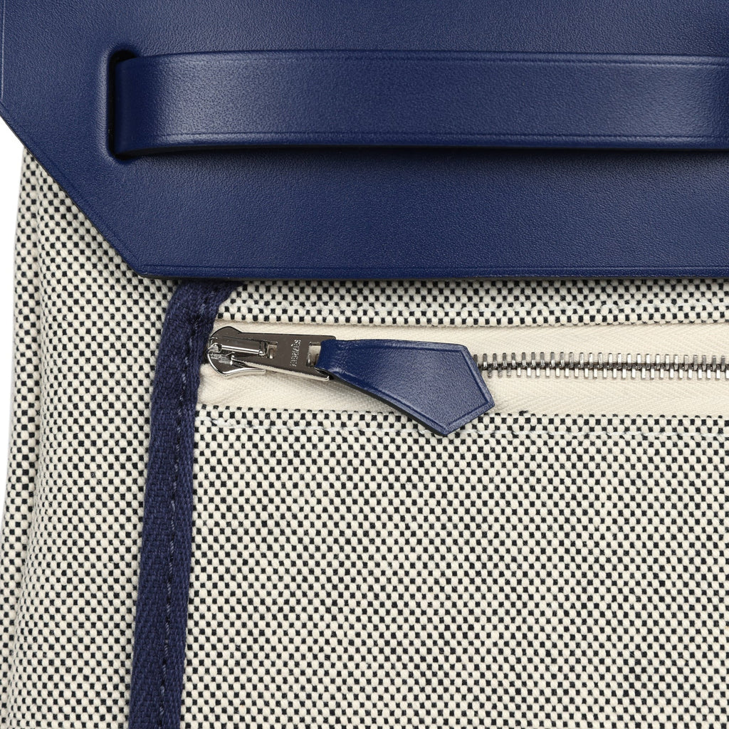 Hermes Herbag Zip PM 31 Bleu France/Ecru "Brides De Gala" Toile H/Vache Hunter Palladium Hardware