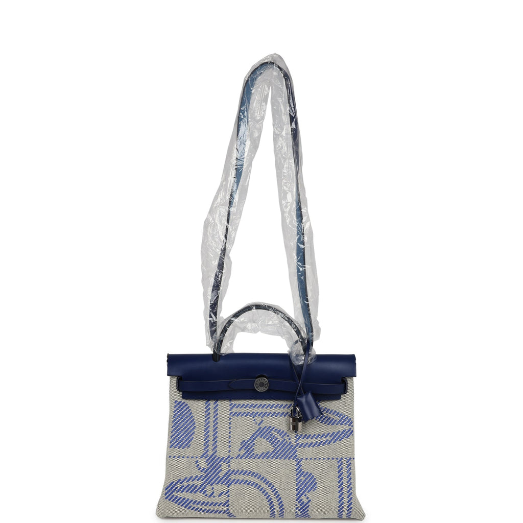 Hermes Herbag Zip PM 31 Bleu France/Ecru "Brides De Gala" Toile H/Vache Hunter Palladium Hardware