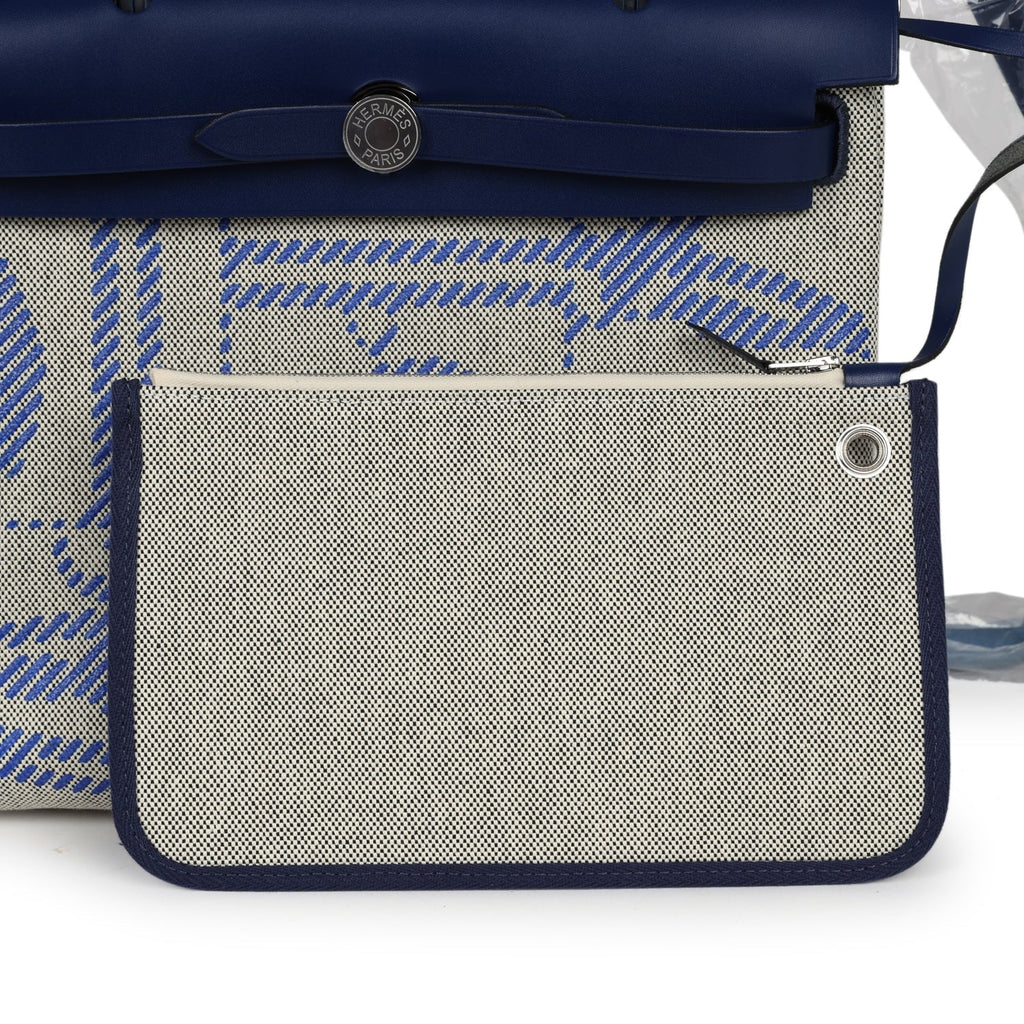 Hermes Herbag Zip PM 31 Bleu France/Ecru "Brides De Gala" Toile H/Vache Hunter Palladium Hardware