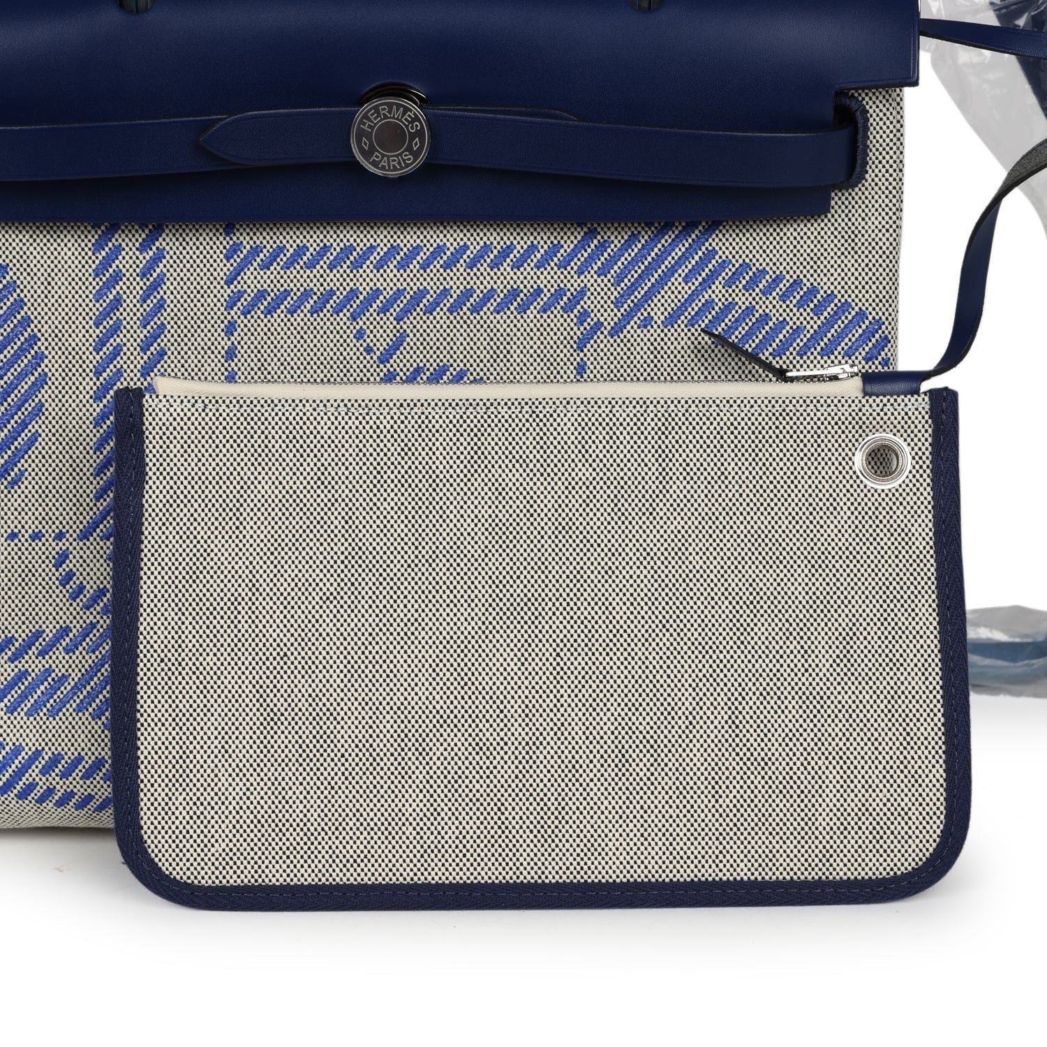Hermes Herbag Zip PM 31 Bleu France/Ecru "Brides De Gala" Toile H/Vache Hunter Palladium Hardware