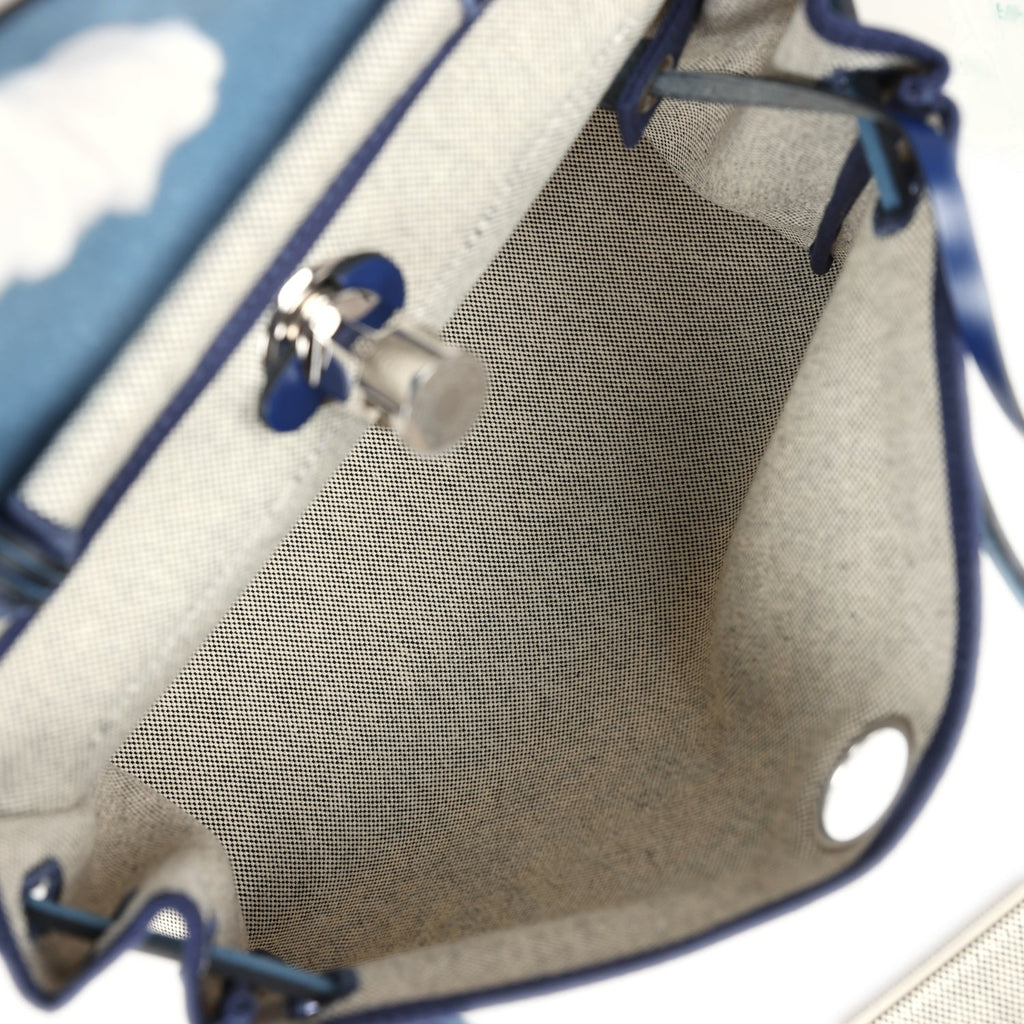 Hermes Herbag Zip PM 31 Bleu France/Ecru "Brides De Gala" Toile H/Vache Hunter Palladium Hardware