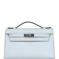 Hermes Kelly Pochette Bleu Brume Swift Palladium Hardware