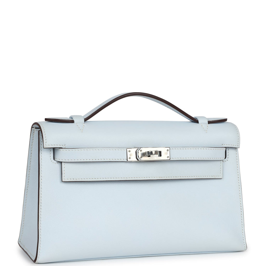 Hermes Kelly Pochette Bleu Brume Swift Palladium Hardware