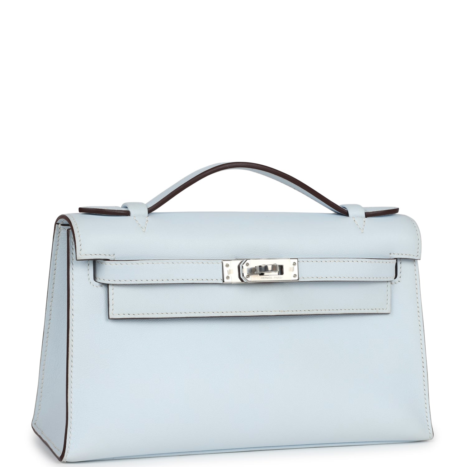Hermes Kelly Pochette Bleu Brume Swift Palladium Hardware