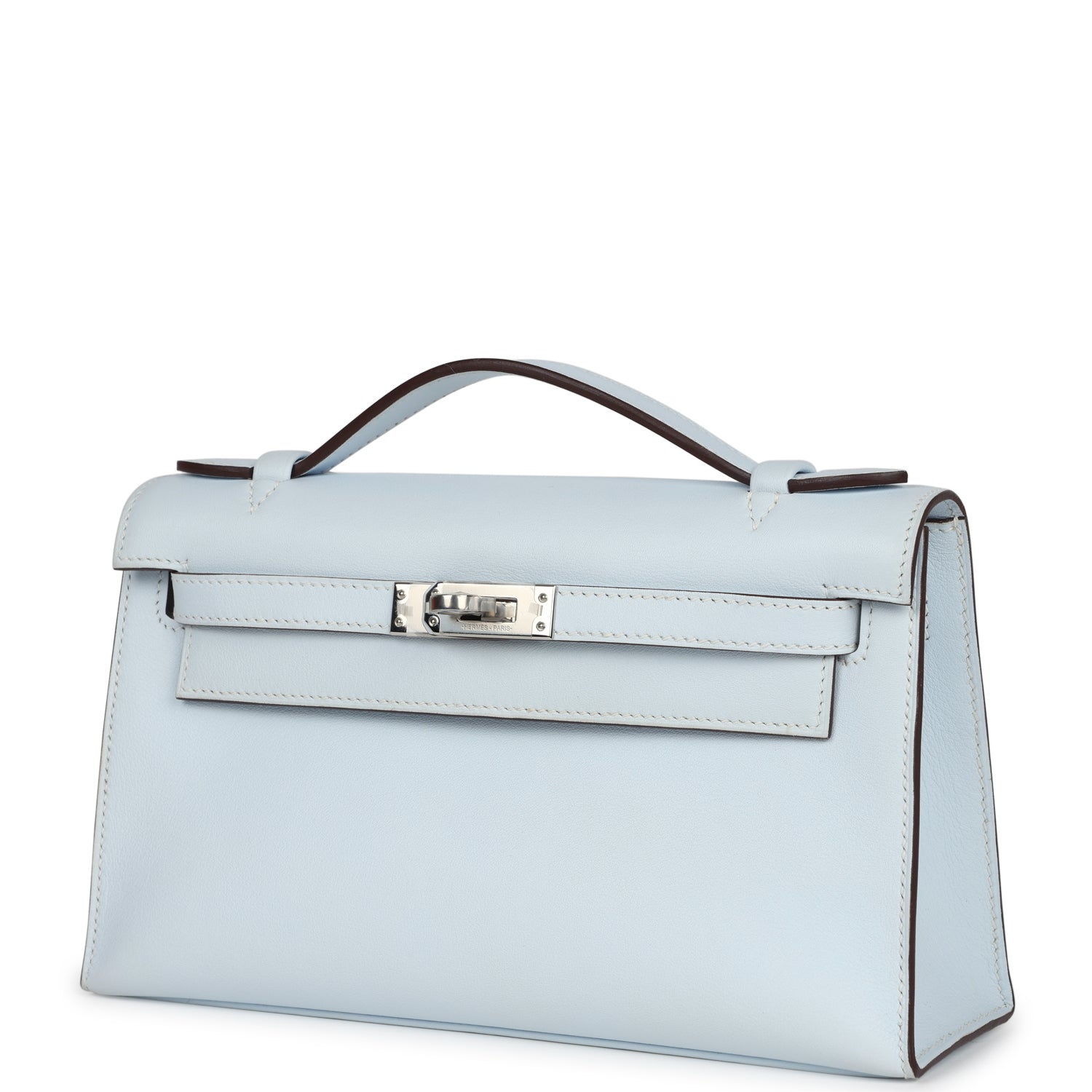 Hermes Kelly Pochette Bleu Brume Swift Palladium Hardware