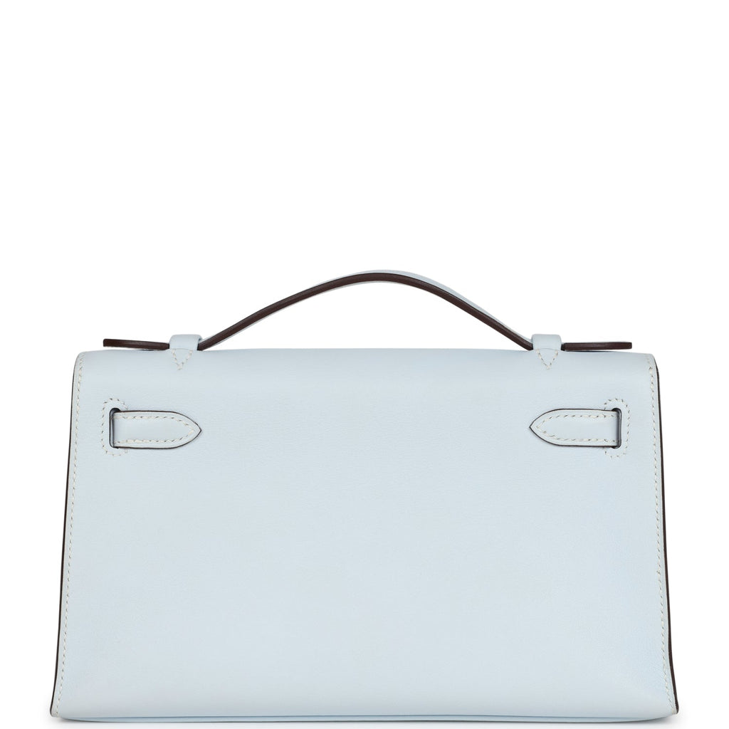 Hermes Kelly Pochette Bleu Brume Swift Palladium Hardware