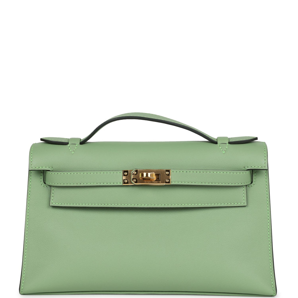Hermes Kelly Pochette Vert Criquet Swift Gold Hardware