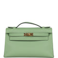 Hermes Kelly Pochette Vert Criquet Swift Gold Hardware