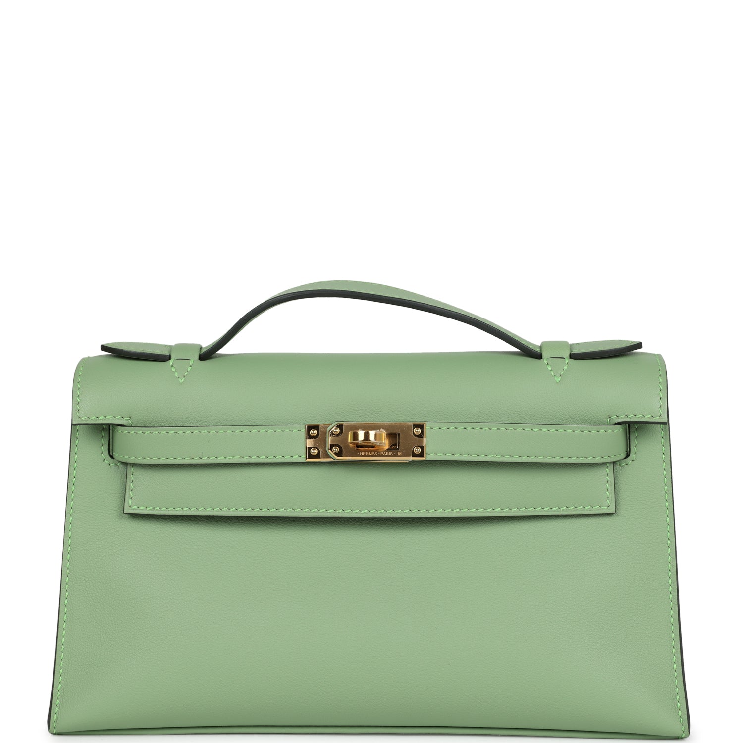 Hermes Kelly Pochette Vert Criquet Swift Gold Hardware