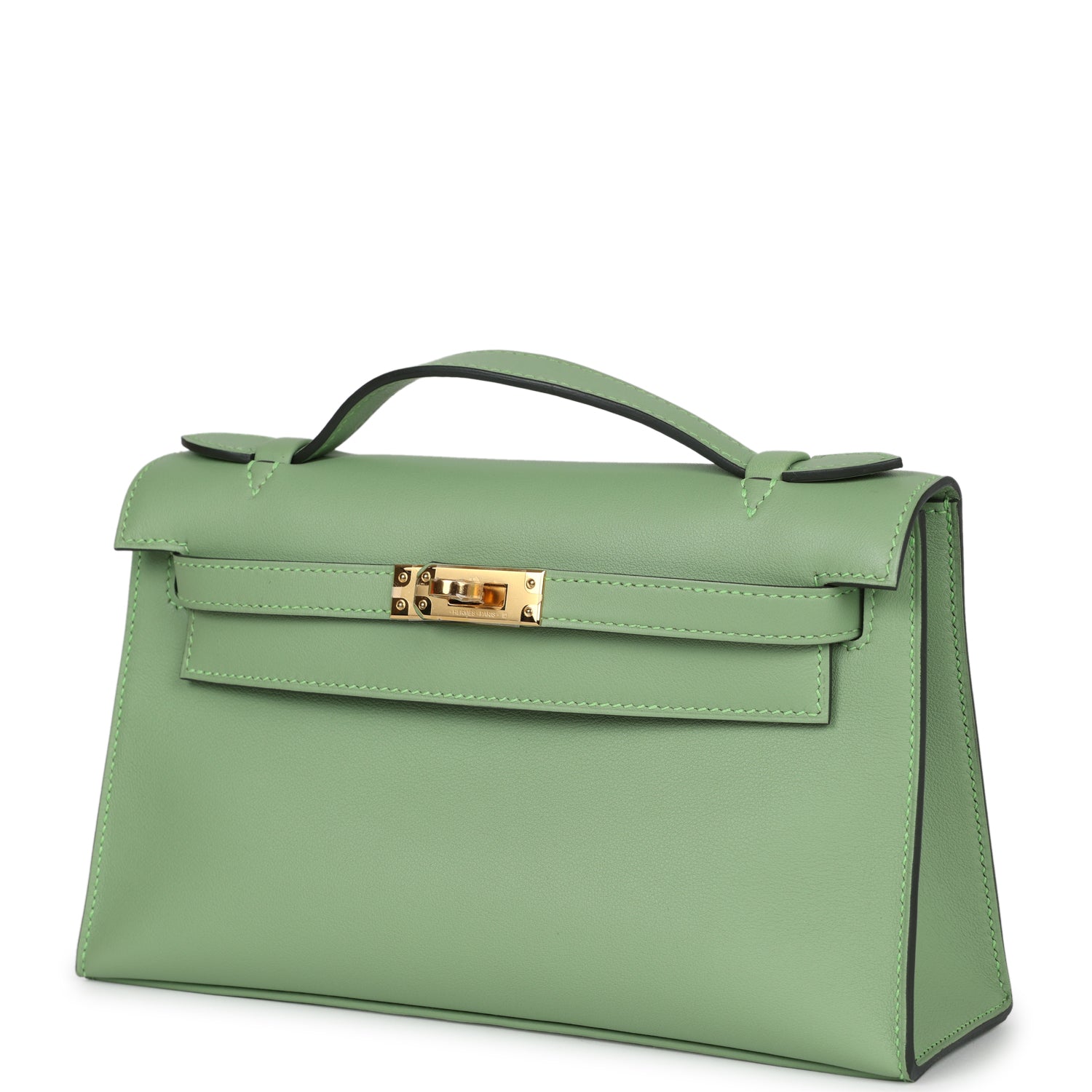 Hermes Kelly Pochette Vert Criquet Swift Gold Hardware