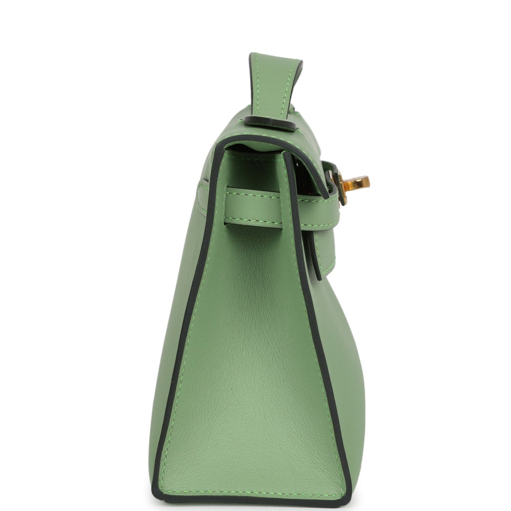 Hermes Kelly Pochette Vert Criquet Swift Gold Hardware