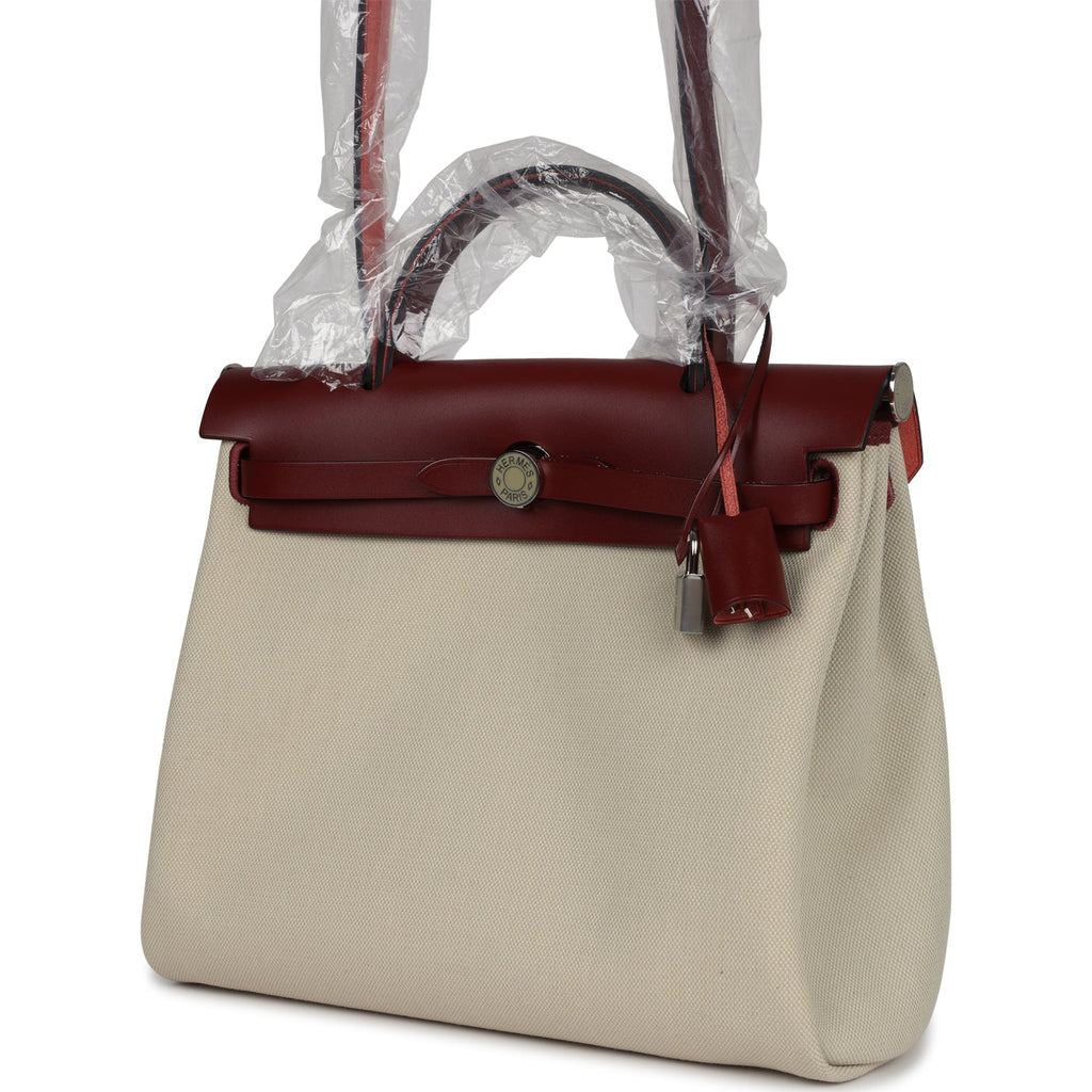 Hermes Herbag Zip 31 PM Rouge H & Beton Military Canvas & Hunter Palladium Lacquered Hardware