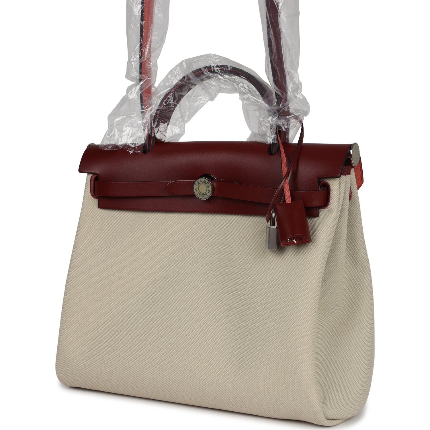 Hermes Herbag Zip 31 PM Rouge H & Beton Military Canvas & Hunter Palladium Lacquered Hardware