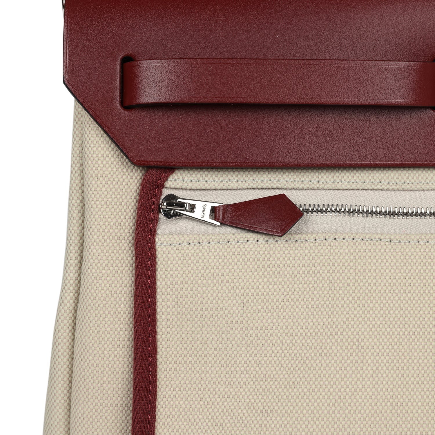 Hermes Herbag Zip 31 PM Rouge H & Beton Military Canvas & Hunter Palladium Lacquered Hardware