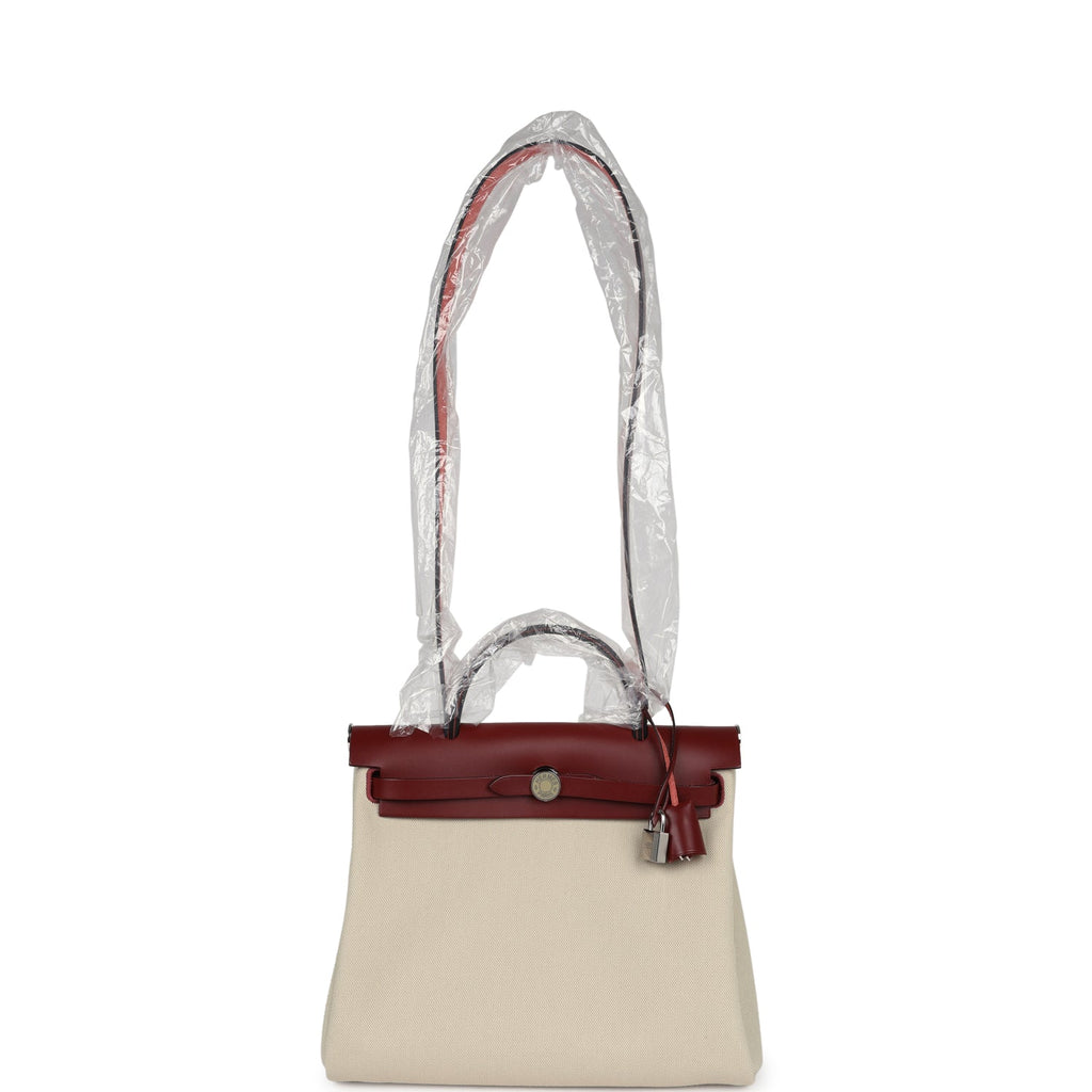 Hermes Herbag Zip 31 PM Rouge H & Beton Military Canvas & Hunter Palladium Lacquered Hardware