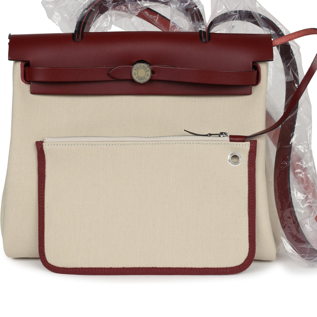 Hermes Herbag Zip 31 PM Rouge H & Beton Military Canvas & Hunter Palladium Lacquered Hardware