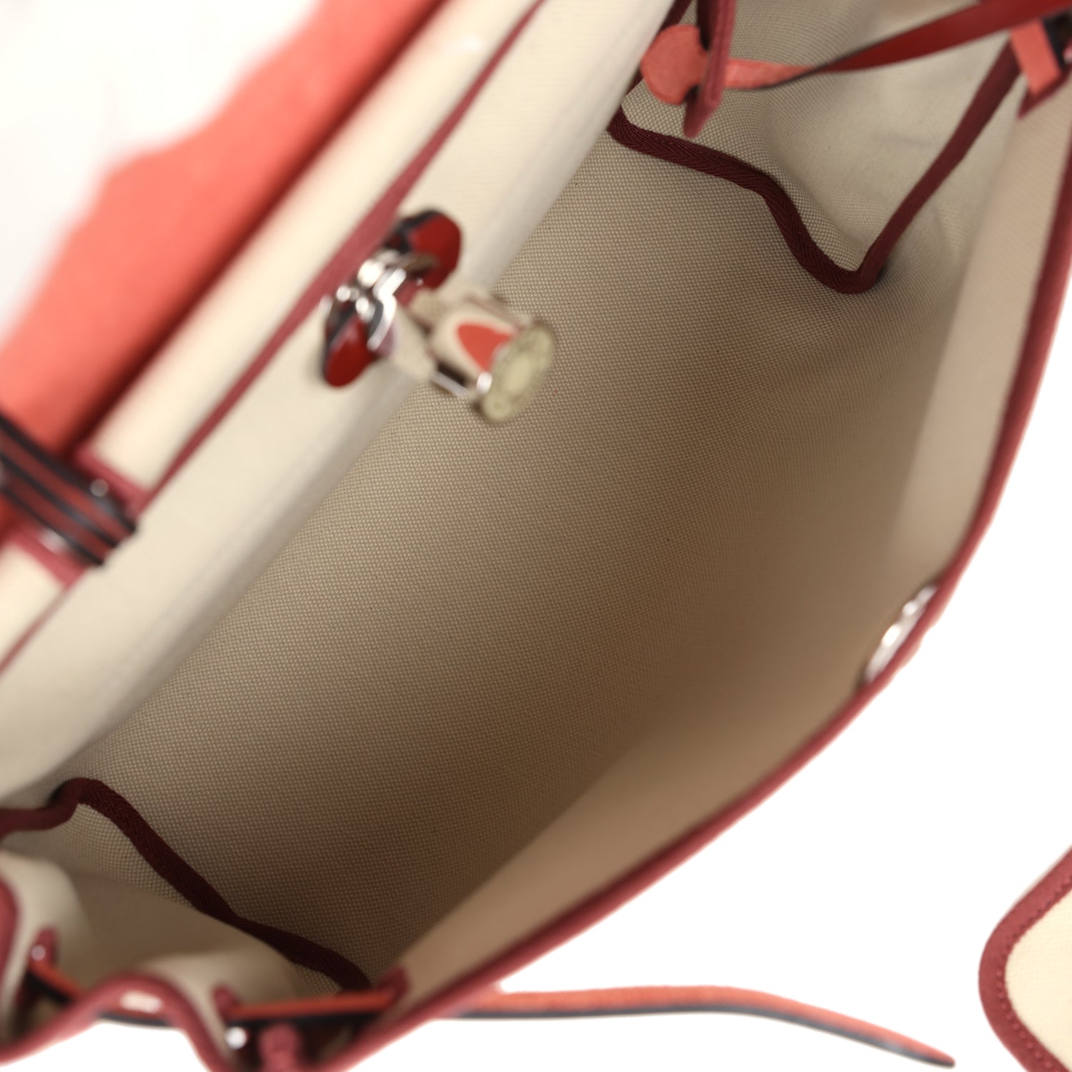 Hermes Herbag Zip 31 PM Rouge H & Beton Military Canvas & Hunter Palladium Lacquered Hardware
