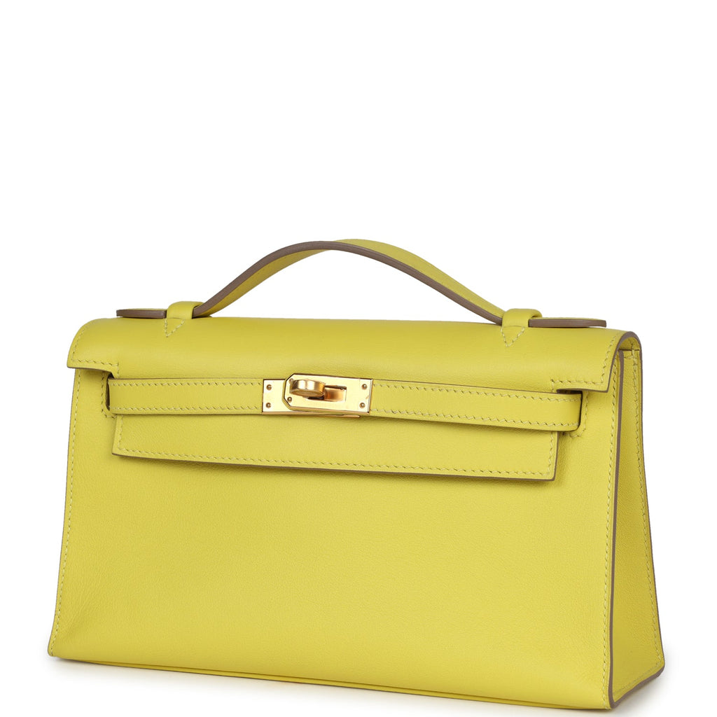 Hermes Kelly Pochette Lime Swift Gold Hardware