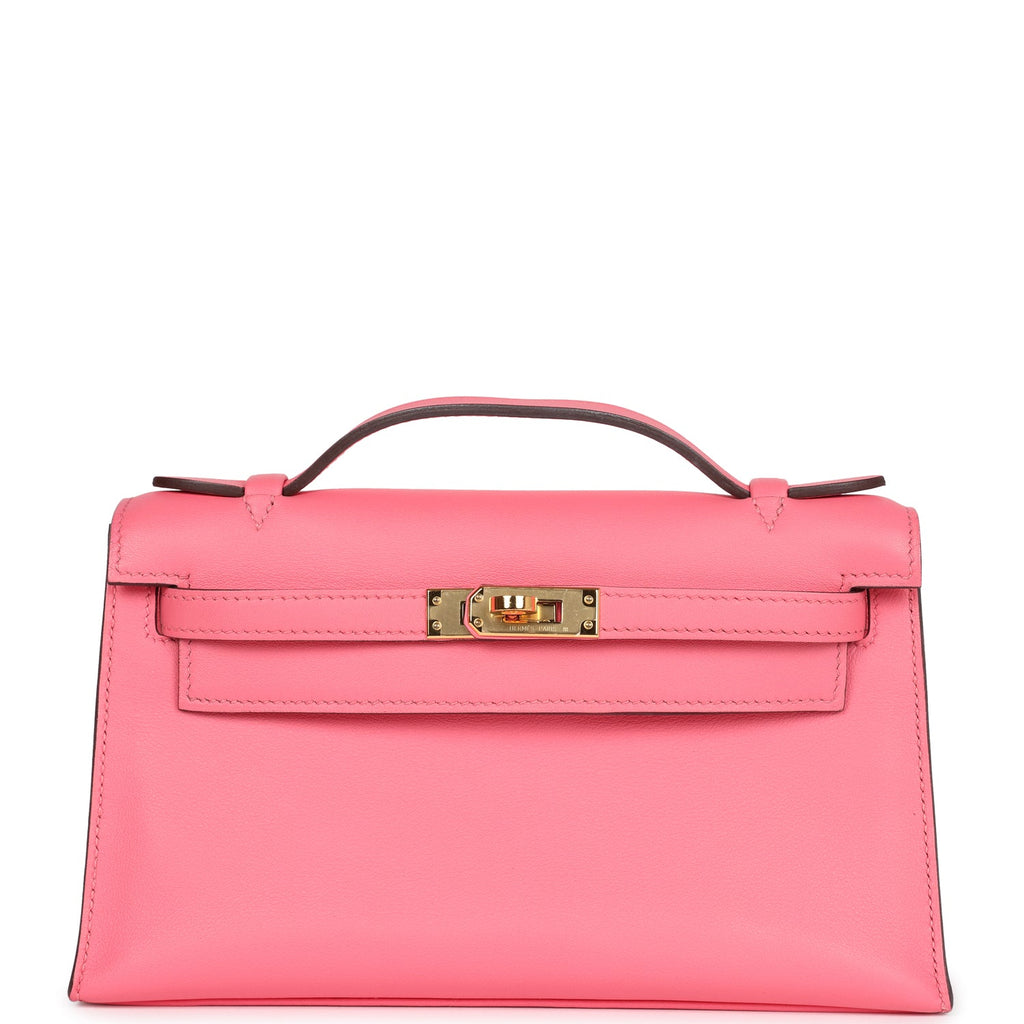 New Hermes Kelly Pochette Rose Azalee Swift Gold Hardware