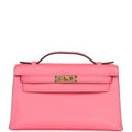 New Hermes Kelly Pochette Rose Azalee Swift Gold Hardware
