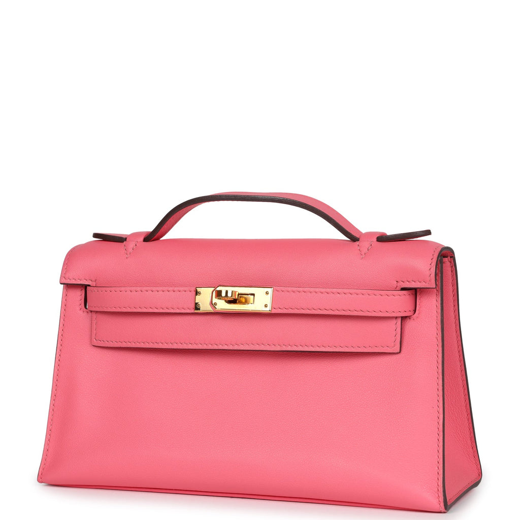 New Hermes Kelly Pochette Rose Azalee Swift Gold Hardware
