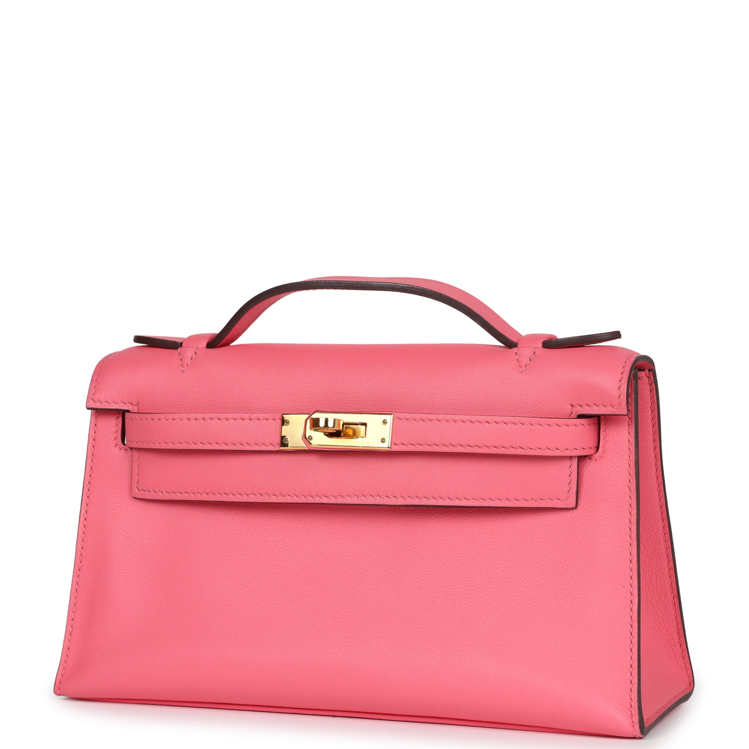 New Hermes Kelly Pochette Rose Azalee Swift Gold Hardware