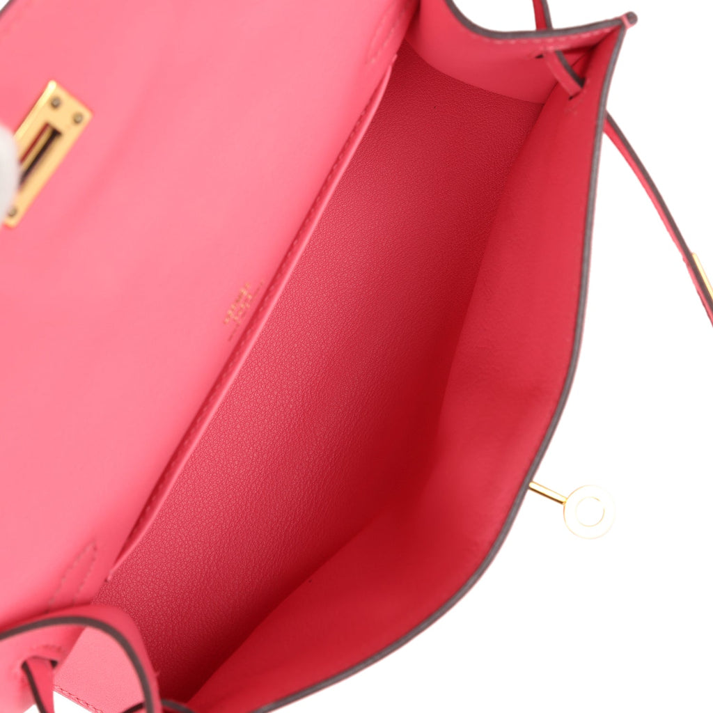 New Hermes Kelly Pochette Rose Azalee Swift Gold Hardware