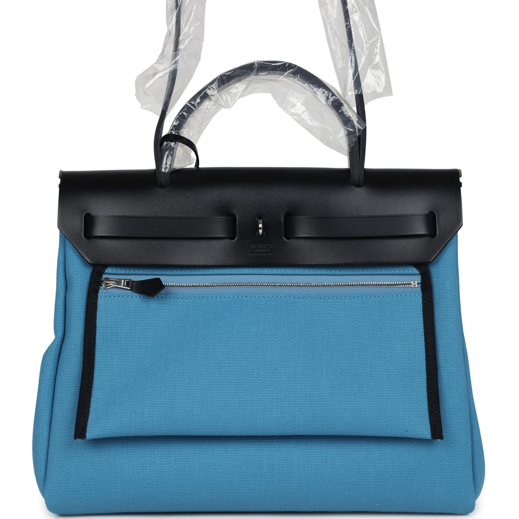 Hermes Herbag Zip PM 31 Blue Jean Toile H and Black Vache Hunter Palladium Hardware