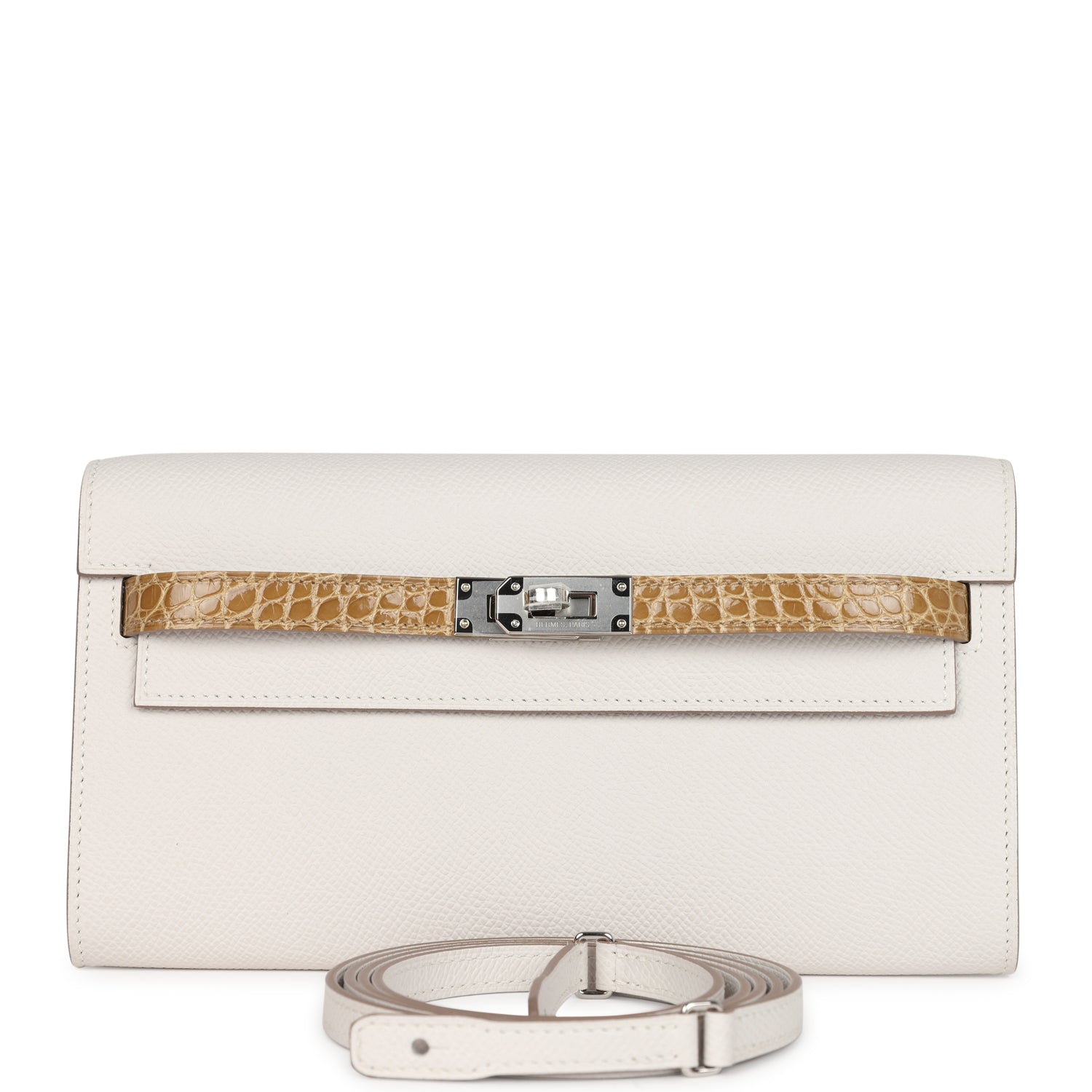 Hermes Kelly Wallet To Go Touch Gris Pale Epsom and Beige Sable Shiny Alligator Palladium Hardware