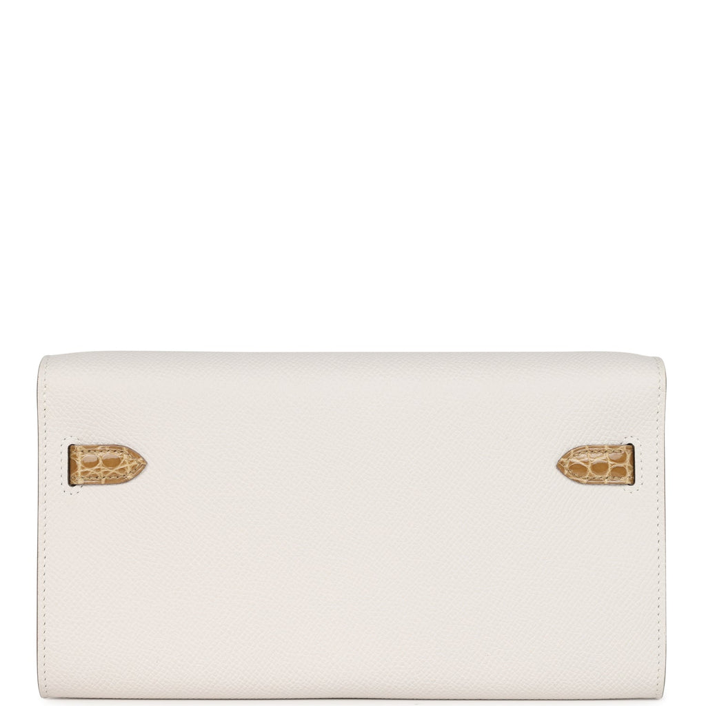 Hermes Kelly Wallet To Go Touch Gris Pale Epsom and Beige Sable Shiny Alligator Palladium Hardware