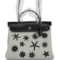 Hermes Herbag Zip 31 PM Hobnailed Black and Ecru Printed H Plume Canvas and Vache Hunter Palladium Hardware
