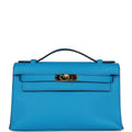 Pre-owned Hermes Kelly Pochette Bleu Frida Swift Gold Hardware