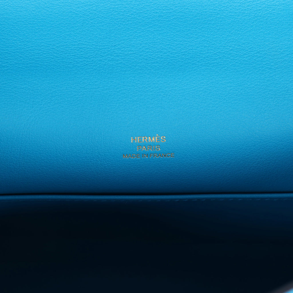 Pre-owned Hermes Kelly Pochette Bleu Frida Swift Gold Hardware