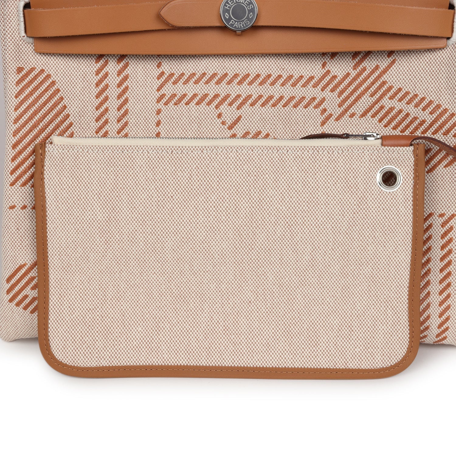Hermes Herbag Zip PM 31 "Brides de Gala" Natural Sable Berline Hunter and Ecru Toile H Canvas Palladium Hardware