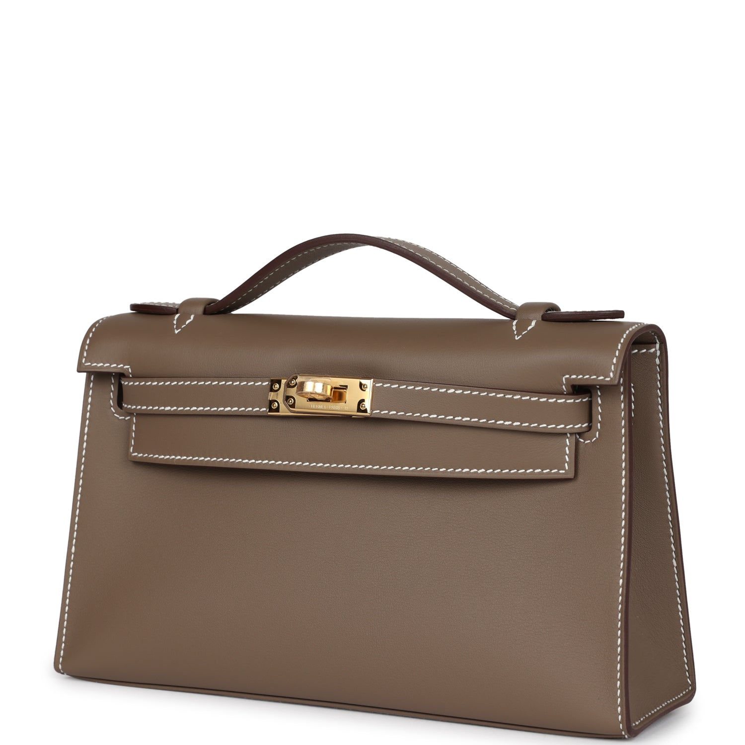 Hermes Kelly Pochette Etoupe Swift Gold Hardware