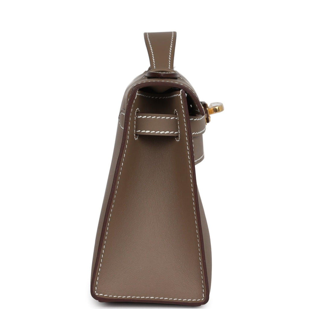 Hermes Kelly Pochette Etoupe Swift Gold Hardware