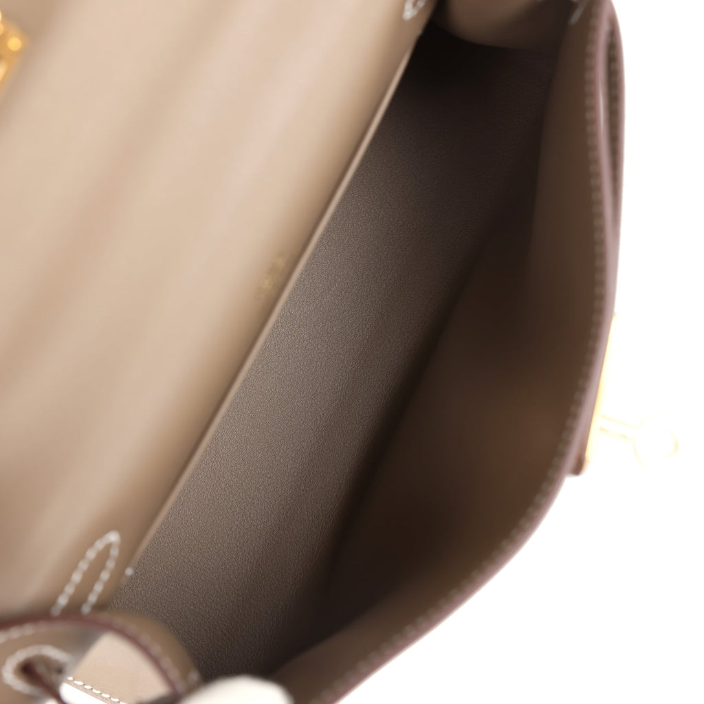 Hermes Kelly Pochette Etoupe Swift Gold Hardware