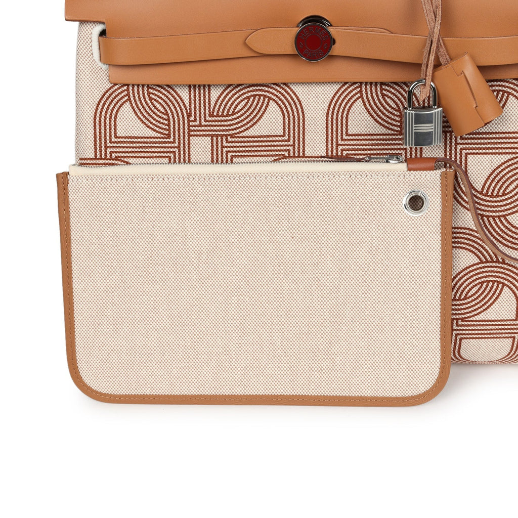 Hermes Herbag Zip PM 31 "Circuit 24" Ecru Toile H Canvas and Naturel Sable Hunter Lacquered Palladium Hardware