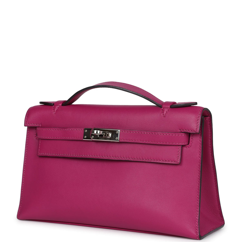 New Hermes Kelly Pochette Rose Pourpre Swift Palladium Hardware