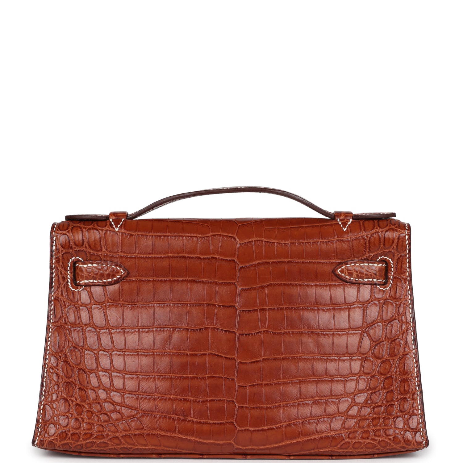 Vintage Hermes Kelly Pochette Fauve Matte Niloticus Crocodile Ruthenium Hardware