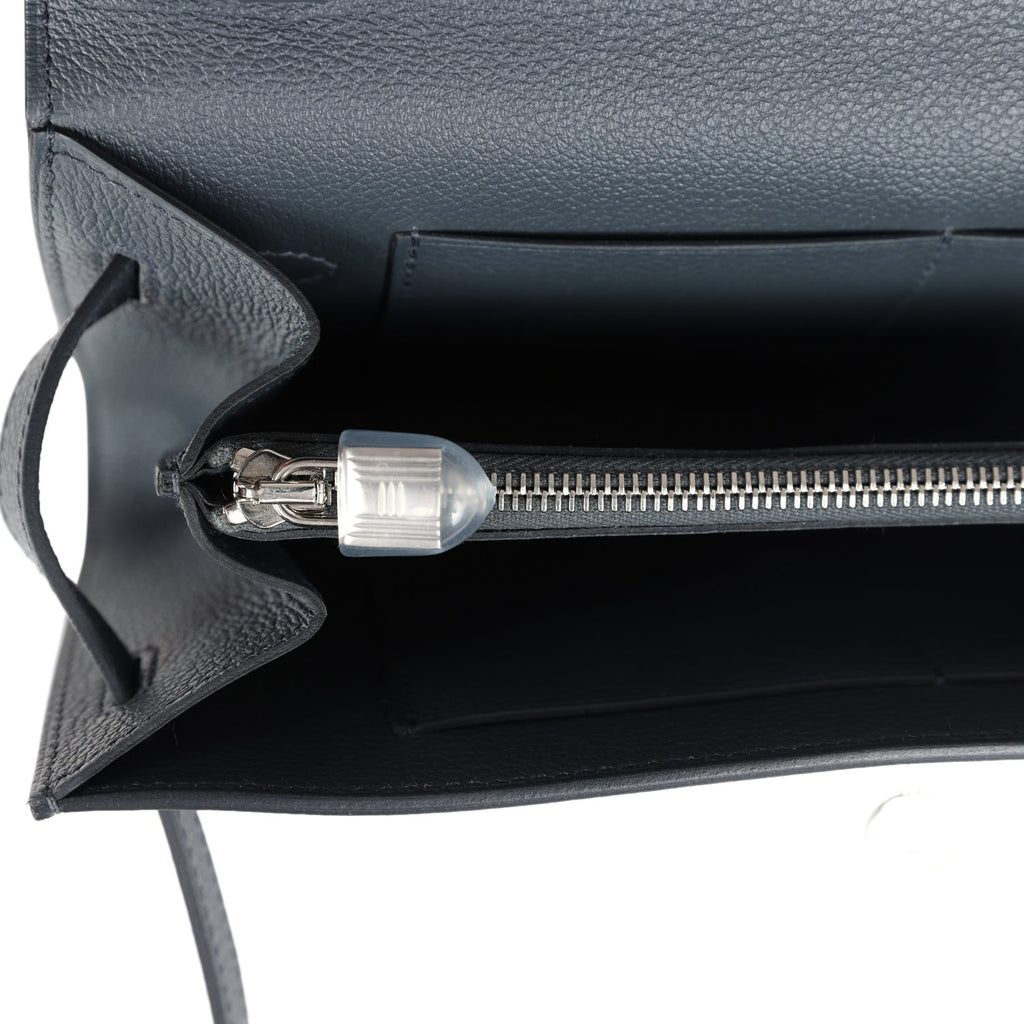 Hermes Kelly Wallet To Go Gris Misty Evercolor Palladium Hardware