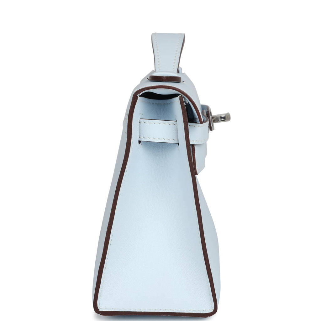 Hermes Kelly Pochette Bleu Brume Swift Palladium Hardware
