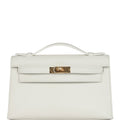 Hermes Kelly Pochette White Swift Gold Hardware