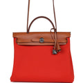 Hermes Herbag Zip PM 31 Capucine Toile Militaire & Fauve Vache Hunter Palladium Hardware