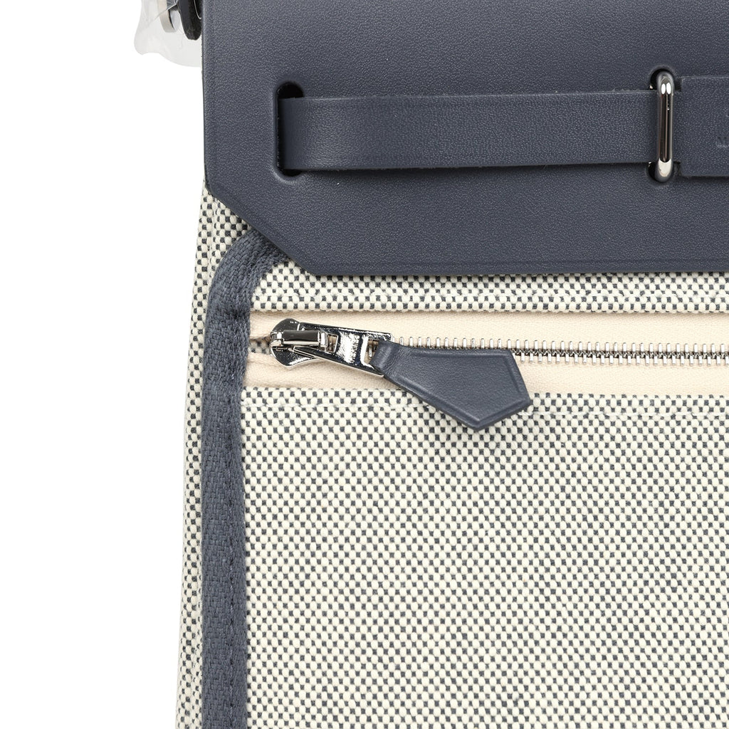 Hermes Herbag Zip 20 Mini Ecru and Ardoise Toile H Canvas and Ardoise Vache Hunter Palladium Hardware